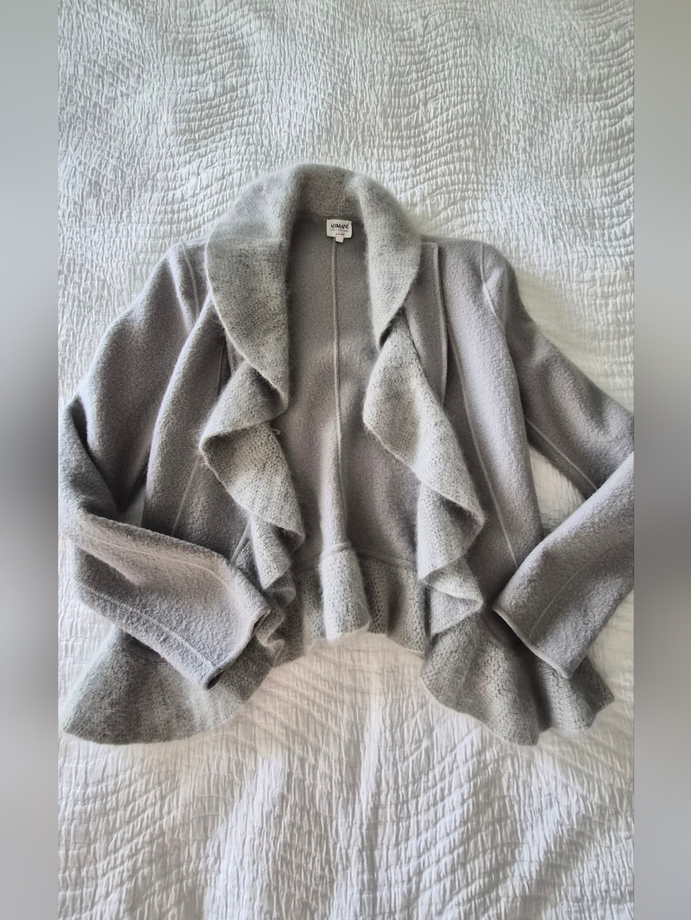 Armani Collezioni Grey Angora & Wool Ruffle Cascade Cardigan - Size 6